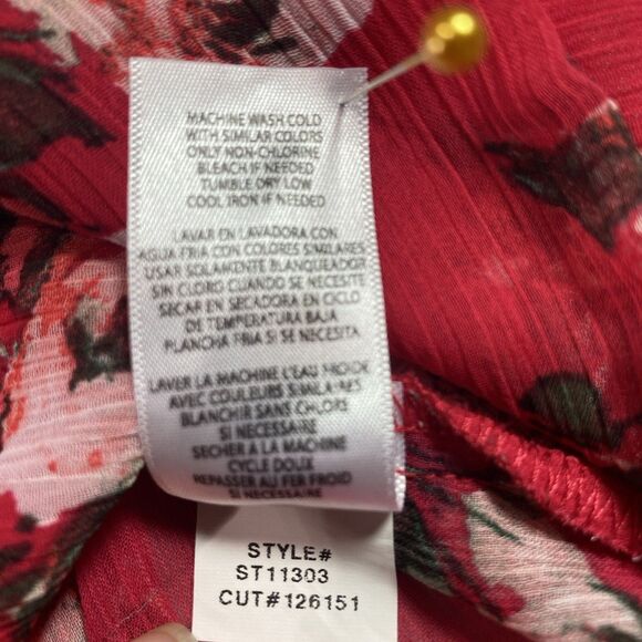KUT FROM THE KLOTH Blouse Floral Sheer Faux Wrap Roll TabSleeves Womens XL Red - Picture 12 of 12